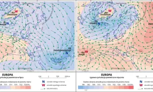 Mapy pokazują typową cyrkulację powietrza nad Europą w lipcu i styczniu, ilustrując, ile jest stref klimatycznych i jak wpływają na wiatr.
