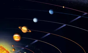 Układ Słoneczny z planetami i ich orbitami. Różne temperatury na planetach zależą od odległości od Słońca.