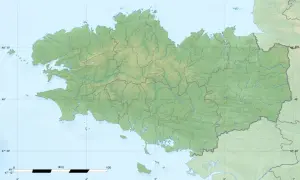 Mapa topograficzna pokazuje, gdzie jest półwysep bretoński, z zaznaczonymi rzekami i ukształtowaniem terenu.
