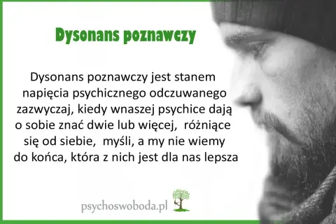 Dysonans poznawczy to napięcie psychiczne, gdy mamy sprzeczne myśli. Obraz przedstawia mężczyznę w zadumie.
