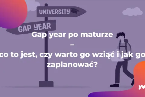 Gap year po maturze: co to jest, czy warto go wziąć i jak zaplanować? Znak drogowy wskazuje drogę na uniwersytet lub na rok przerwy.