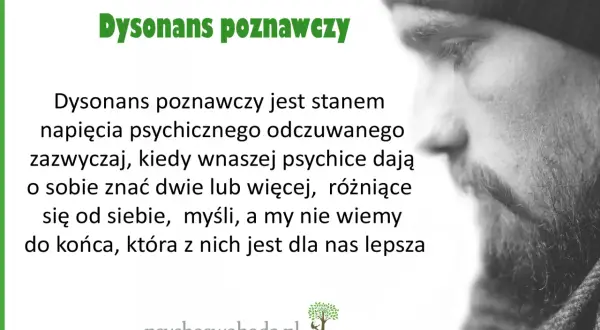 Dysonans poznawczy to napięcie psychiczne, gdy mamy sprzeczne myśli. Obraz przedstawia mężczyznę w zadumie.